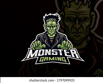 Frankenstein Sport Logo Design. Monster-Maskottchen-Vektorgrafik-Logo. Gruseliges Maskottdesign, Emblem-Design für esports-Team. Vektorgrafik