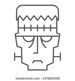 Frankenstein thin line icon, halloween and monster, zombie sign, vector graphics, a linear pattern on a white background, eps 10.