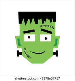 Frankenstein Vector illustration. Frankenstein cartoon cute Halloween vector. Flat Frankenstein. Funny Frankenstein Day. Illustration for kids, card Halloween, print.