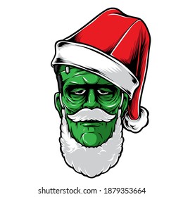 frankenstein wearing santa hat vector