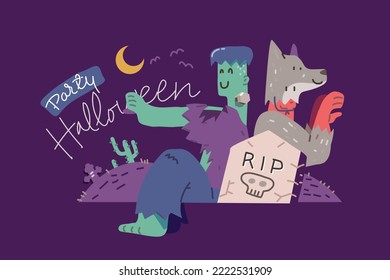 Frankenstein y Werewolf en la fiesta de Halloween