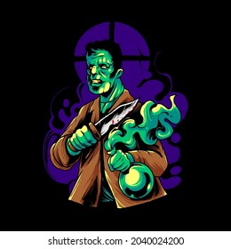 Frankenstein Zombie T shirt Illustration Premium Vector