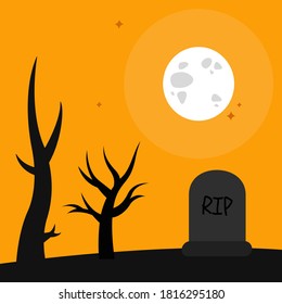 frankesnstein, grave dry tree background, and bat illustration