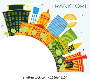 Frankfort Kentucky USA City Skyline with Color Buildings, Blue Sky and Copy Space. Vector Illustration. Tourism Concept with Modern Architecture. Frankfort Cityscape with Landmarks.