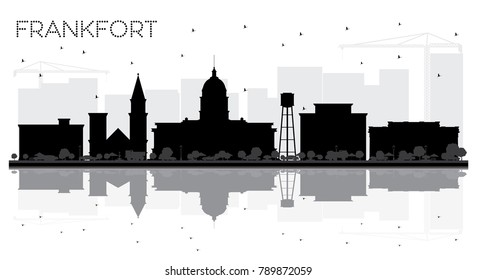 Frankfort Kentucky USA City skyline black and white silhouette. Simple flat illustration for tourism presentation, banner, placard or web site. Frankfort Cityscape with landmarks.