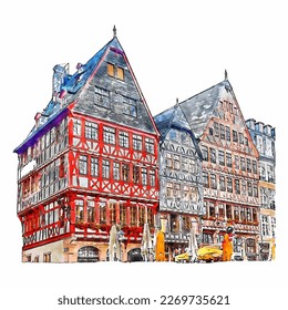 Frankfurt altstadt germany watercolor hand drawn illustration isolated on white background