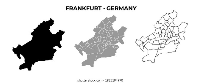 Silueta vectorial de mapa en blanco de Fráncfort y esquema aislado en blanco