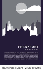Frankfurt city minimalistic poster with skyline, cityscape retro vector illustration. Germany town abstract travel front cover, brochure, flyer, leaflet, flier, template, layout