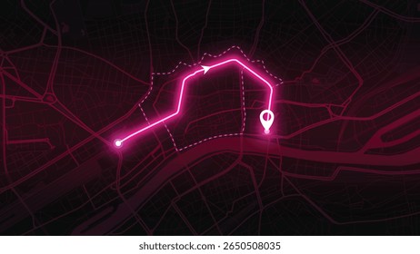 Frankfurt cidade mapa de rota vetor EPS em cor de néon rosa versões