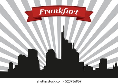 Frankfurt city skyline with rays background and ribbon