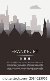 Frankfurt city template for website, presentation, front page, invitation, publication sheet with skyline, landmarks. Vector Germany image layout, simple and grayscale