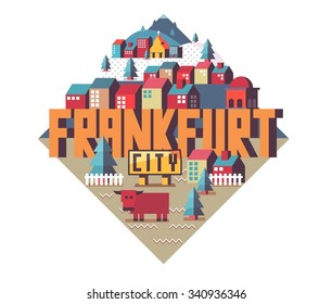 Frankfurt in Germany is Beautiful city to visit on holiday, vector cartoon illustration