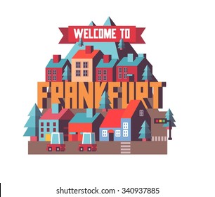 Frankfurt in Germany is Beautiful city to visit on holiday, vector cartoon illustration