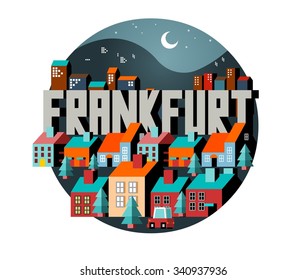 Frankfurt in Germany is Beautiful city to visit on holiday, vector cartoon illustration