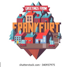 Frankfurt in Germany is Beautiful city to visit on holiday, vector cartoon illustration