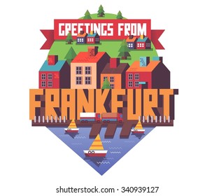 Frankfurt in Germany is Beautiful city to visit on holiday, vector cartoon illustration