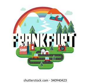Frankfurt in Germany is Beautiful city to visit on holiday, vector cartoon illustration