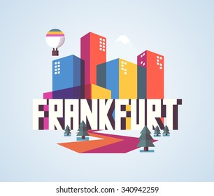 Frankfurt in Germany is Beautiful city to visit on holiday, vector cartoon illustration
