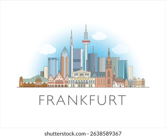Frankfurt, Germany City cityscape illustration skyline drawing in colour