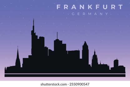 Frankfurt, Germany.  City skyline. Silhouettes of buildings. Vector on the background of the starry sky