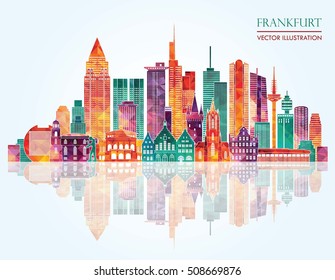 Frankfurt Germany) detailed skyline. Vector illustration