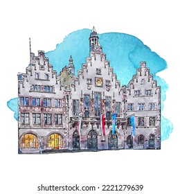 Frankfurt germany watercolor hand drawn illustration isolated on white background