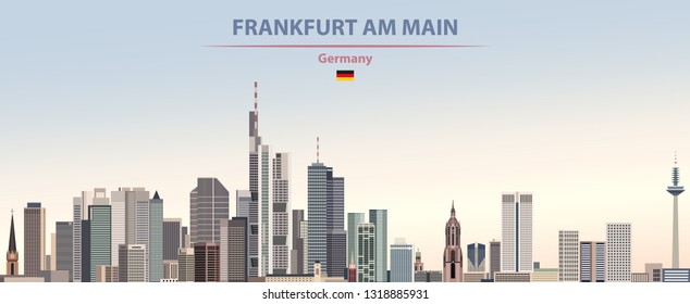 Frankfurt am Main city skyline on colorful gradient beautiful day sky background with flag of Germany. Vector illustration