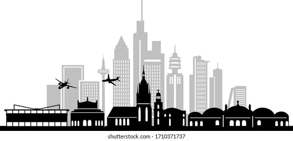 FRANKFURT MAIN City Skyline Silhouette Cityscape Vector