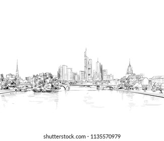 Frankfurt am Main. Germany. Hand drawn sketch. Vector illustration. 