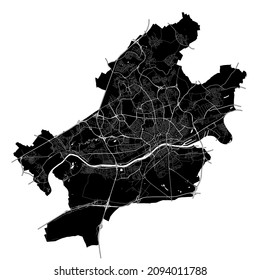 Frankfurt am Main, Hesse, Germany, Germany, high resolution vector map with city boundaries, and editable paths. The city map was drawn with white areas and lines for main roads, side roads and waterc