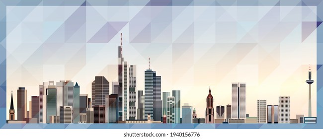 Frankfurt am Main skyline vector colorful poster on beautiful triangular texture background