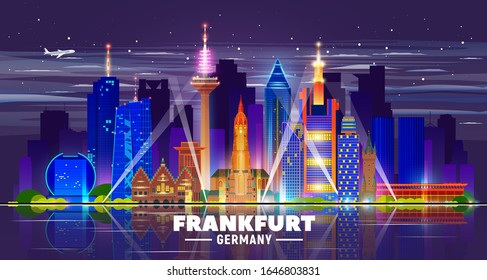 Frankfurt night skyline. Germany. Vector illustration. Image for presentation, banner, web site.