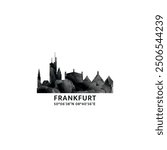 Frankfurt panorama, vector badge, skyline logo and icon. Germany city horizon logotype with landmarks and building silhouettes. Isolated foggy abstract gradient graphic