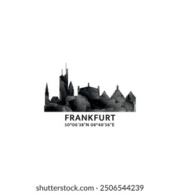 Frankfurt panorama, vector badge, skyline logo and icon. Germany city horizon logotype with landmarks and building silhouettes. Isolated foggy abstract gradient graphic