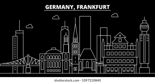 Frankfurt silhouette skyline. Germany - Frankfurt vector city, german linear architecture, buildings. Frankfurt travel illustration, outline landmarks. Germany flat icons, german line banner