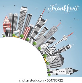 Frankfurt Skyline with Gray Buildings, Blue Sky and Copy Space. Vector Illustration. Business Travel and Tourism Concept with Modern Architecture. Image for Presentation Banner Placard and Web Site.