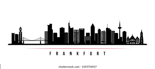 Frankfurt skyline horizontal banner. Black and white silhouette of Frankfurt, Germany. Vector template for your design. 