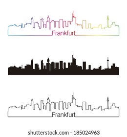 Frankfurt skyline linear style with rainbow in editable vector file