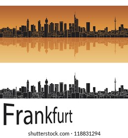 Frankfurt skyline in orange background in editable vector file