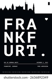 Frankfurt typography minimalist vector poster for national event, festival, unity day, holiday layout. Brochure, leaflet, flyer, presentation image template with text for Germany city