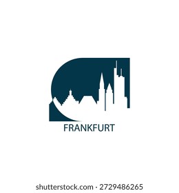 Frankfurt vector icon with skyline, panoramic view, outlook shape. Germany city landmarks logo concept. Flat isolated graphic, badge