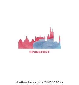Frankfurt watercolor cityscape skyline city panorama vector flat modern logo, icon. Germany town emblem concept with landmarks and building silhouettes. Isolated graphic