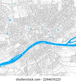 FrankfurtamMain, Hesse, Germany high resolution vector map with editable paths. Bright outlines for main roads. Use it for any printed and digital background. Blue shapes and lines for water.