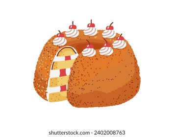 Frankfurter kranz crown cake sweet pasty or dessert from germany with krokant.Vector illustration in cartoon style isolated on white background