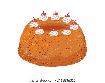 Pastel de la corona Frankfurter kranz pastoso dulce o postre de alemania con krokant.Ilustración vectorial al estilo de las caricaturas aisladas en fondo blanco