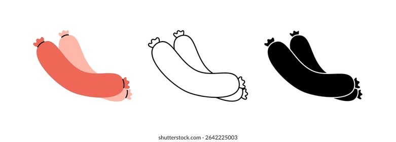 Frankfurters sausages icon set. Butchery sausages menu. Vector illustration.