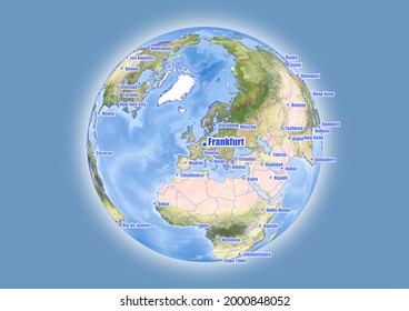 Frankfurt-Germany is shown on vector globe map. The map shows Frankfurt-Germany 's location in the world.
