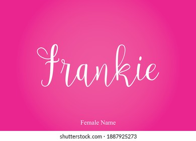 Frankie Female Name Cursive Calligrafy Text Inschrift auf rosafarbenem Hintergrund