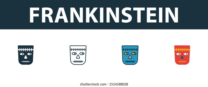Frankinstein icon set. Premium simple element in different styles from halloween icons collection. Set of frankinstein icon in filled, outline, colored and flat symbols concept.