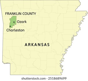 Franklin County and cities of Ozark and Charleston location on Arkansas state map